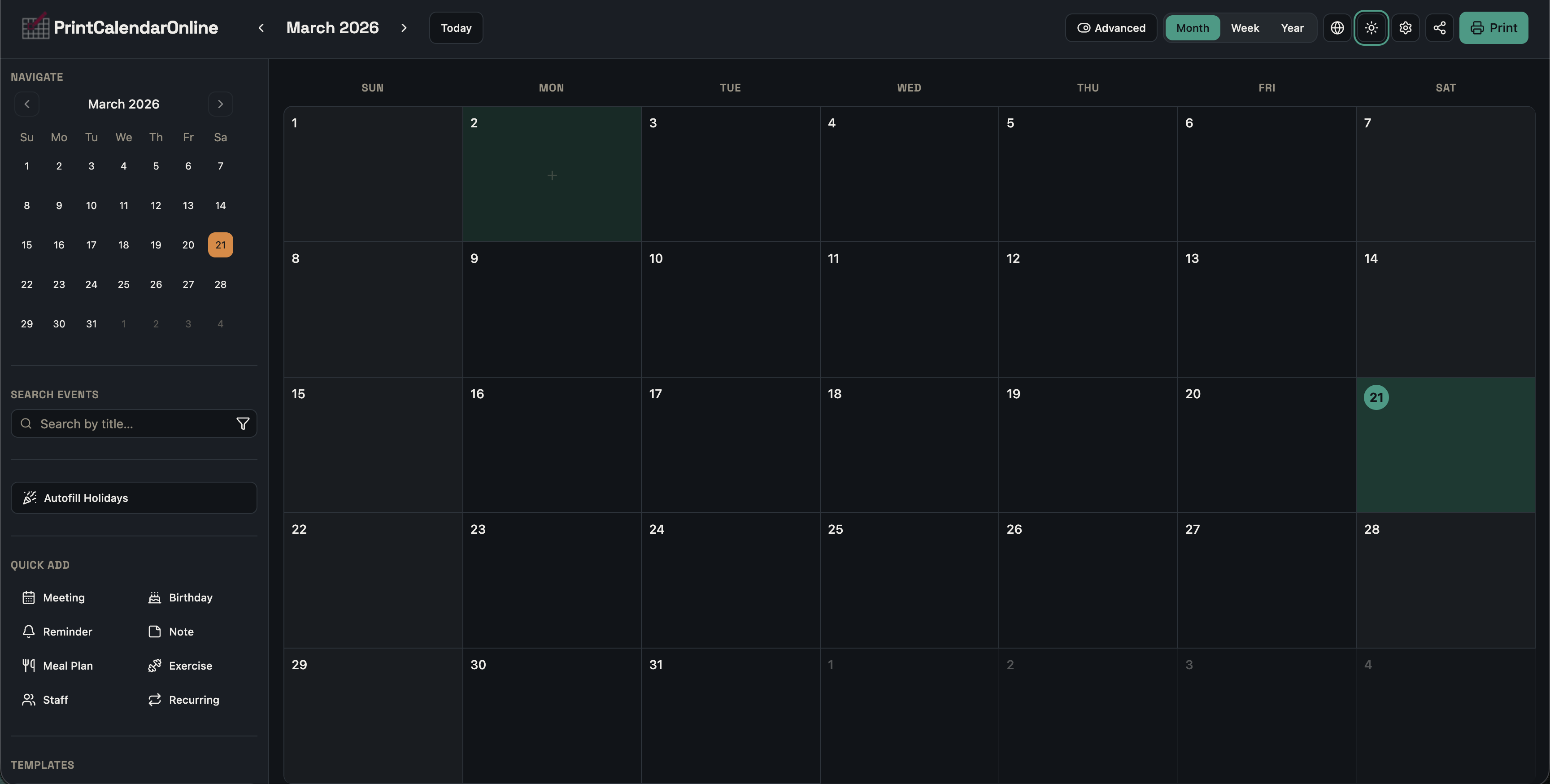 Print Calendar Online